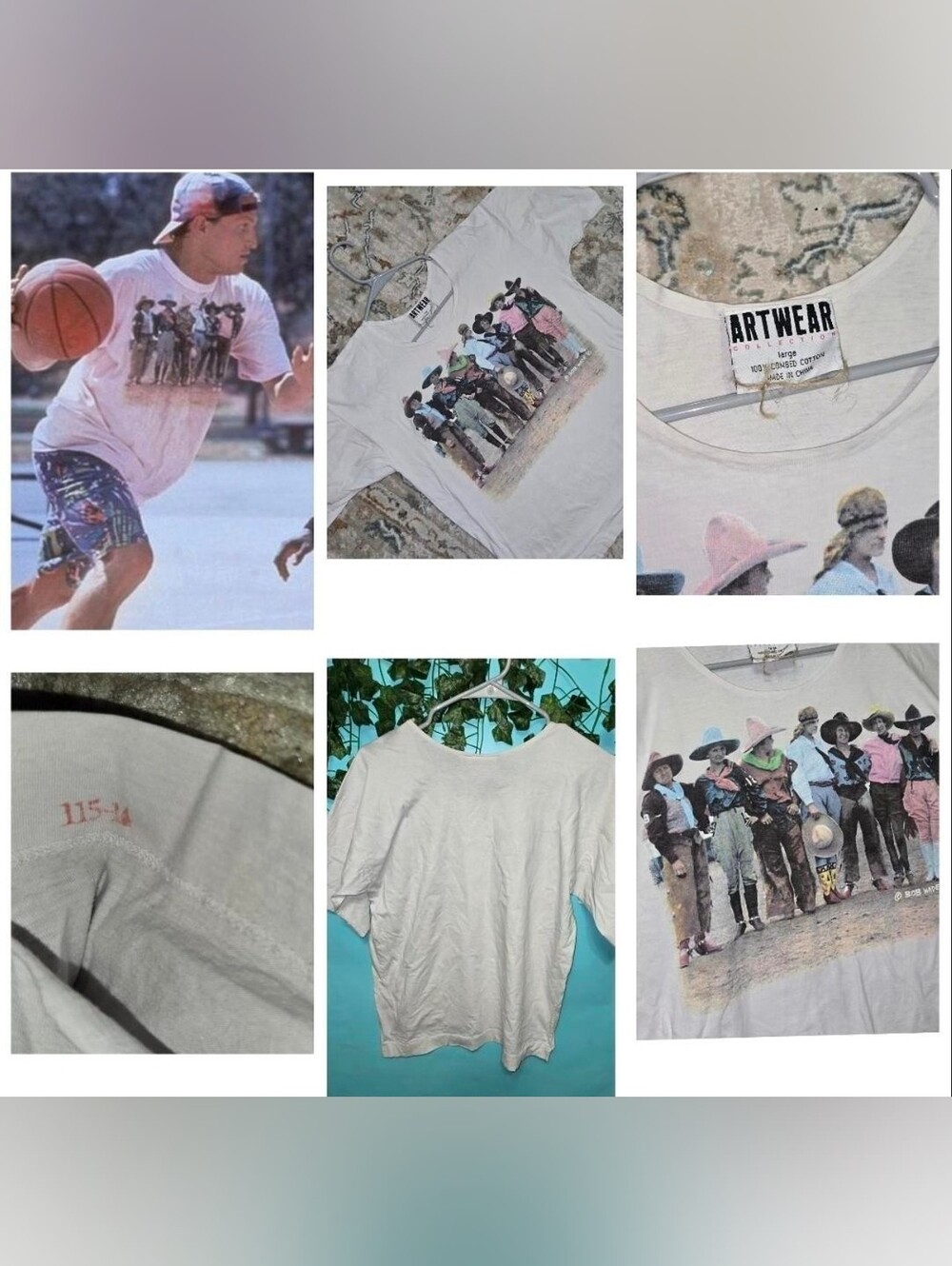 Vintage White Men's Tee with Multicolor Cowboy Group Graphic